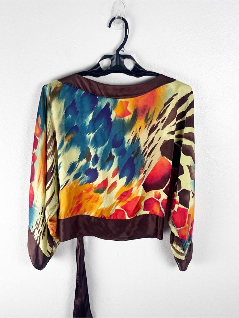 CACHE’ 100% Silk Multicolored Tie Waist  Abstract Print Top Size XS Y2K Artsy - Picture 2 of 10